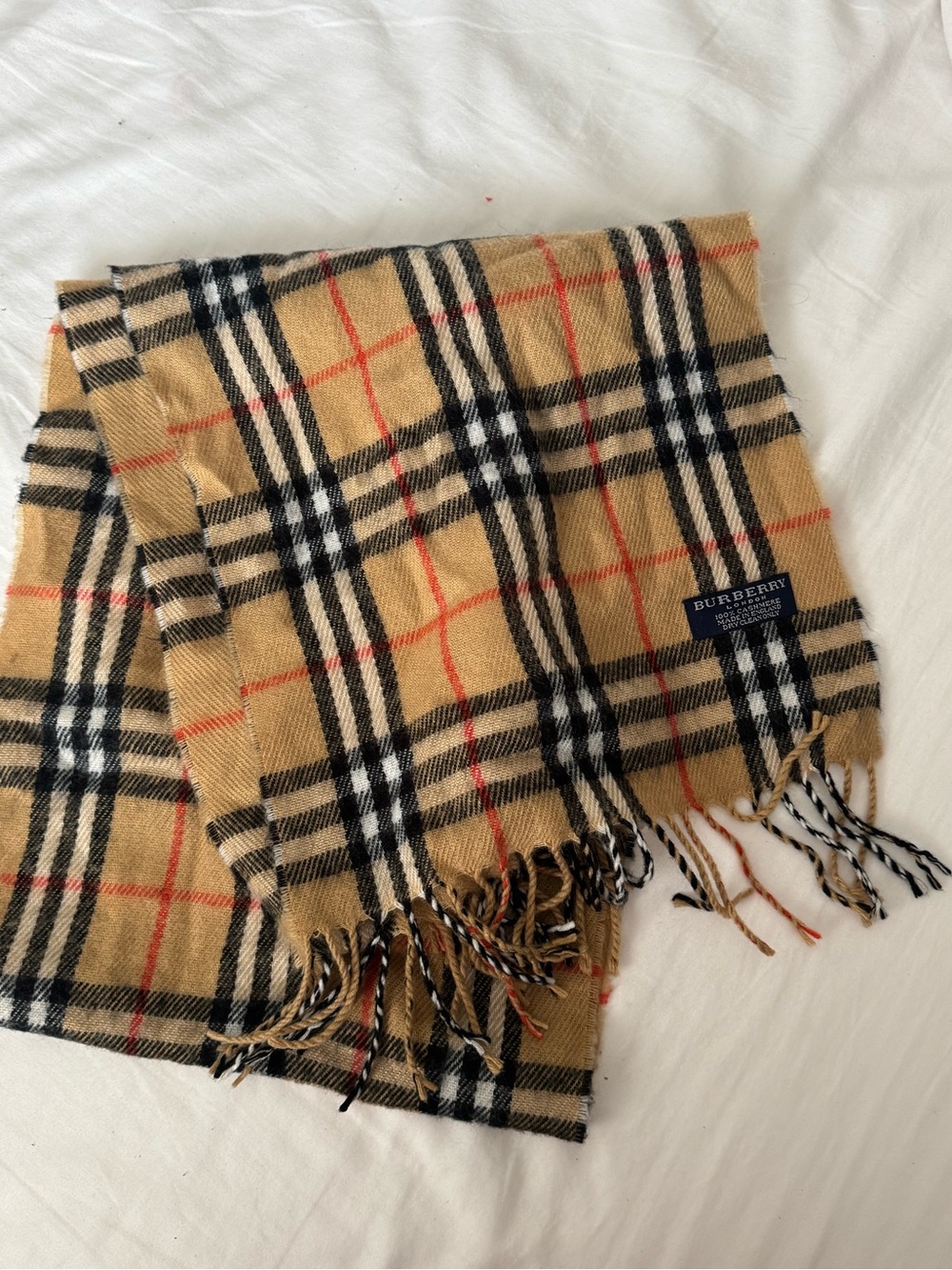 Vintage Burberry Classic Check Cashmere Scarf - Camel - Picture 3 of 5